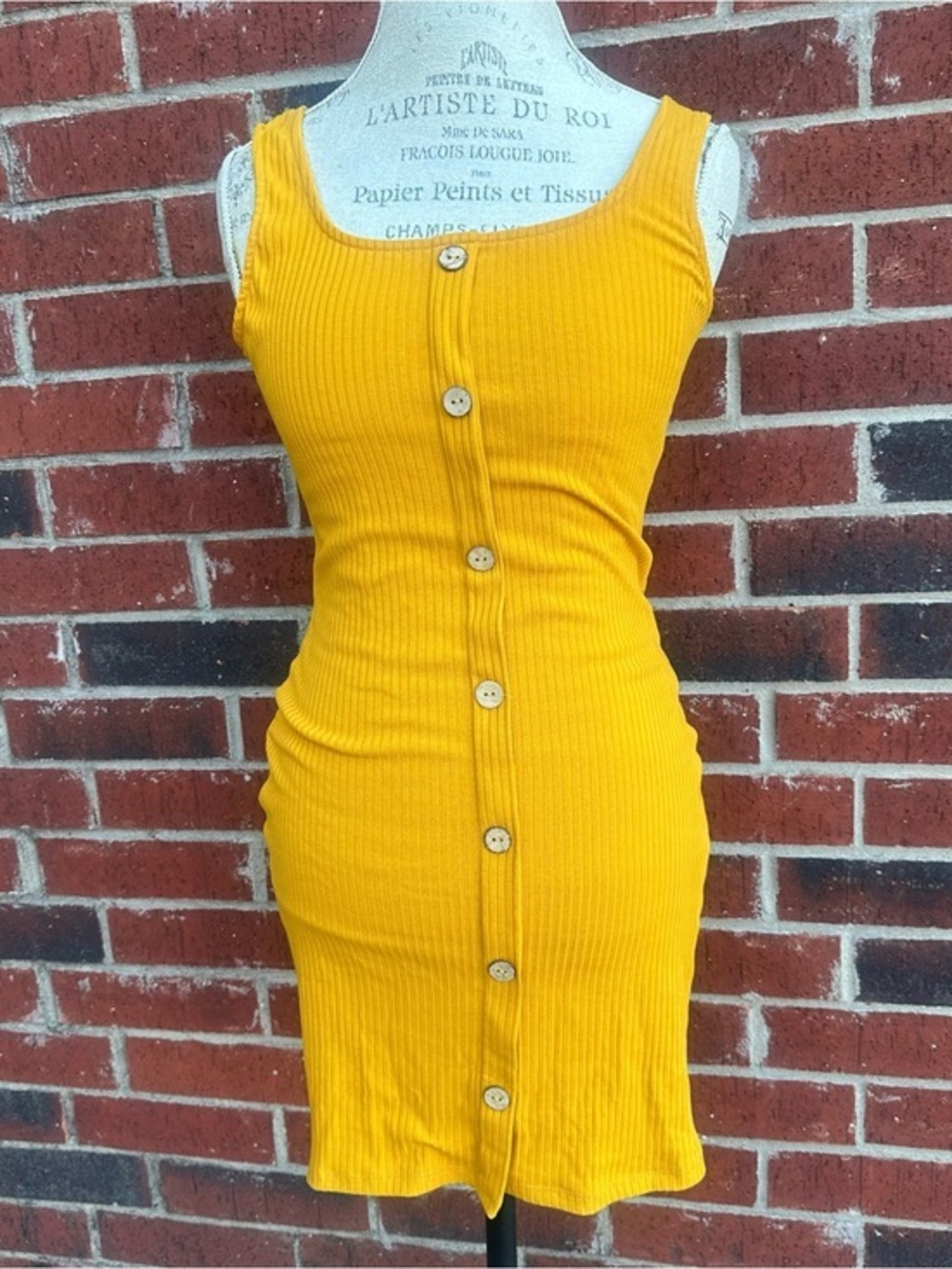 love J Yellow Ribbed Button-Front Mini Dress PM7